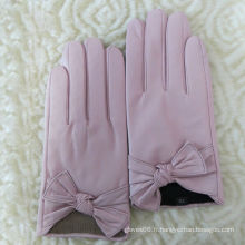 Gants de cuir à l&#39;arc de mode féminine rose de haute qualité